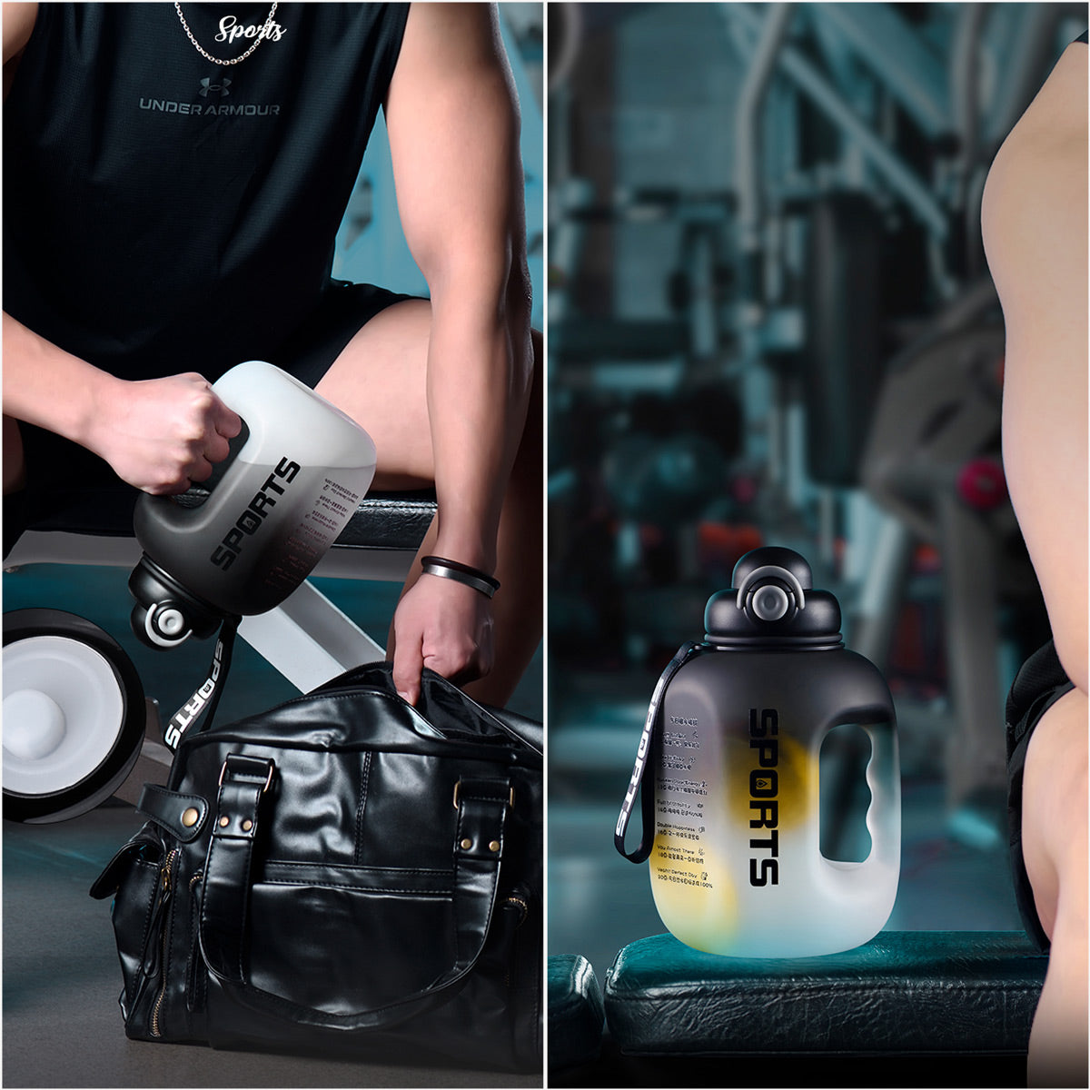 Garrafa de água grande 2.5L com boca larga e design premium