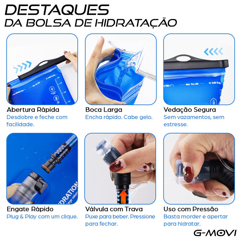 Bolsa de hidratação reforçada com kit completo: mangueira e bico inclusos
