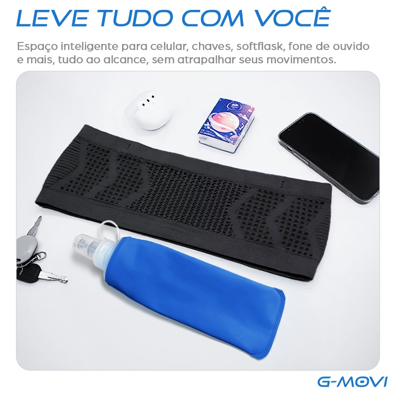 Kit cinto esportivo com garrafa SoftFlask azul