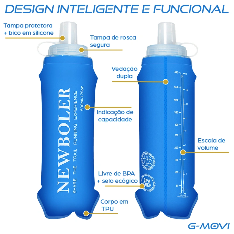 Softflask NEWBOLER azul dobrável com bico de silicone