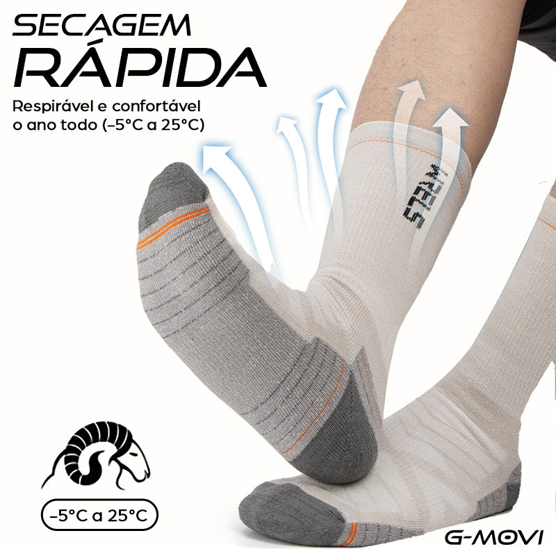 Meia de trilha em lã merino com ajuste anatômico e conforto térmico natural