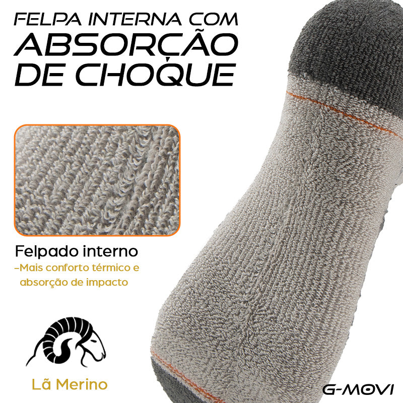 Meia de trilha em lã merino com ajuste anatômico e conforto térmico natural
