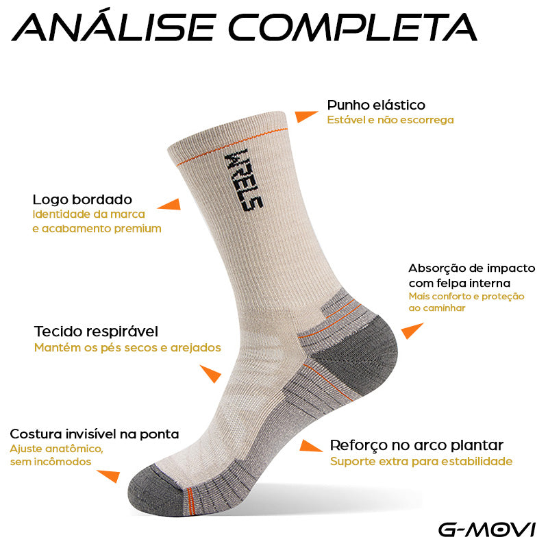 Meia de trilha em lã merino com ajuste anatômico e conforto térmico natural
