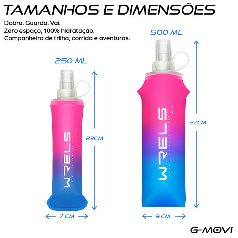 Garrafa dobrável de silicone com design esportivo – 250ml e 500ml nas cores vibrantes